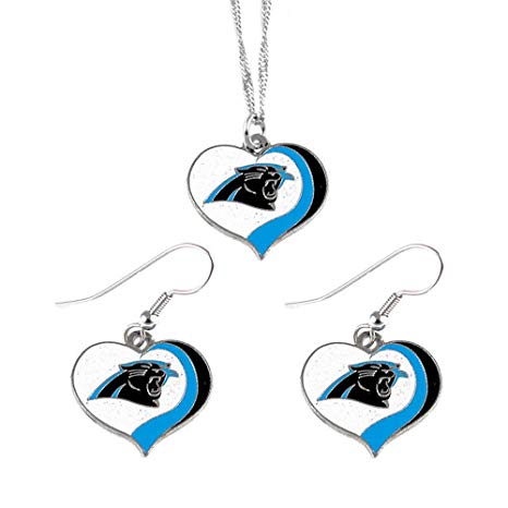 Carolina Panthers Sports Team Logo Glitter Heart Necklace and Earring Set