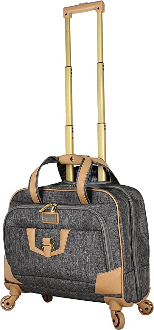 Nicole Miller New York Designer 17 Inch Carry On - Weekender Overnight Business Travel Luggage - Lightweight 4- Spinner Wheels Suitcase - Briefcase Rolling Bag for Women (Taylor Silver)