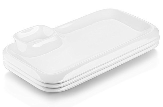 DOWAN 12-inch Porcelain Platters - White Rectangular Serving Plates With Chip & Dip Sets,Set of 3