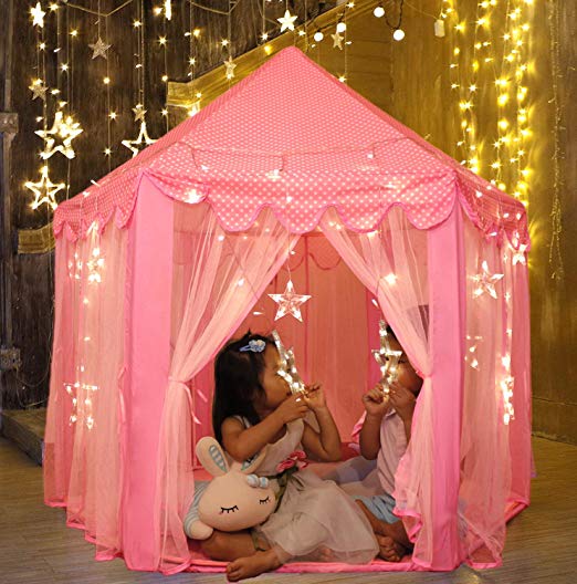 Sumerice Kids Play Tent Large Indoor & Outdoor Hexagon Princess Castle Tent Fairy Playhouse for Girls, Boys, Children (Pink)