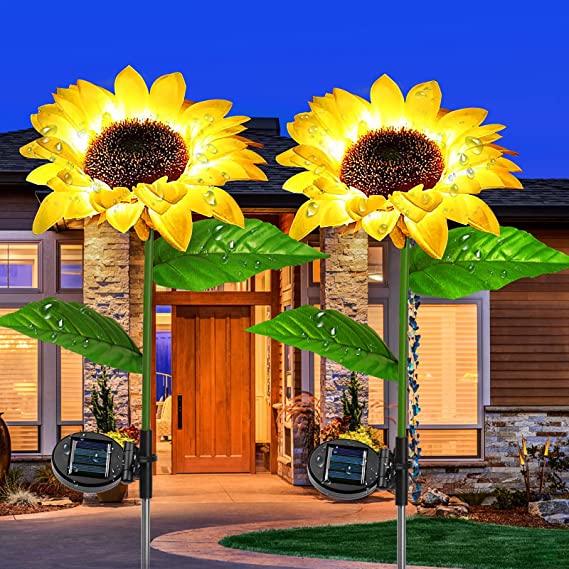 VStoy Sunflower Solar Lights Outdoor Garden for Decorations,LED Waterproof Landscape Lights for Courtyard/Lawn/Path/Terrace/Front Yard/Backyard/Porch/Sidewalk（2 Pack）