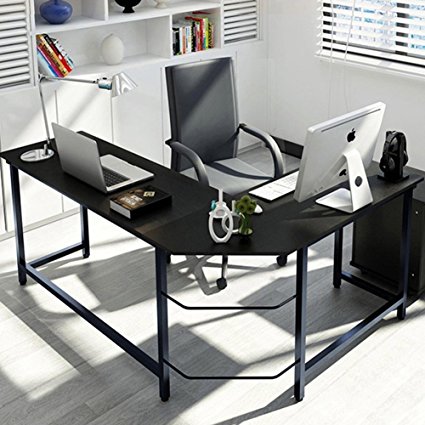 Tribesigns Modern L-Shaped Desk Corner Computer Desk PC Latop Study Table Workstation Home Office Wood & Metal, Black