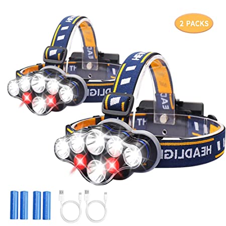 Headlamp Flashlight (2 PACK),8 LED Headlight Flashlight USB Rechargeble Waterproof,8 Modes with Red Lights Head Lamps for Running Camping Cycling Fishing Outdoor