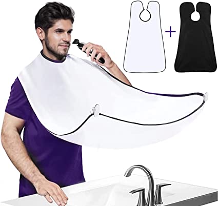 Beard Bib Beard Apron, 2Pack Beard Trimming Catcher Bib for Men Shaving & Hair Clippings, Waterproof Non-Stick Hair Catcher Grooming Cloth with 4 Suction Cups for Father's Day