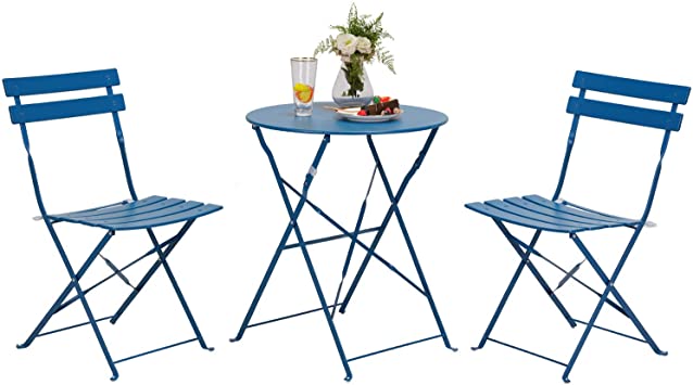 Grand patio Premium Steel Patio Bistro Set, Folding Outdoor Patio Furniture Sets, 3 Piece Patio Set of Foldable Patio Table and Chairs, Peacock Blue