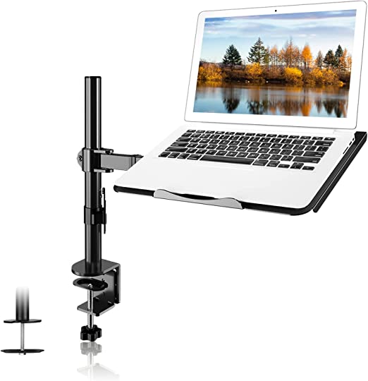 Suptek Monitor Arm with Laptop Tray, Notebook Arm Desk Mount, Fully Adjustable VESA Mount for 13 to 27 inch LCD LED Screen & up to 15.6 inch Notebook, Monitor Arm Desk Stand MD6421TP003