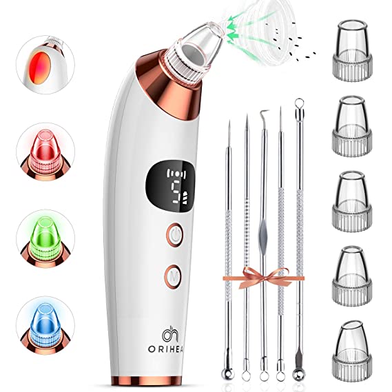 Blackhead Remover Pore Vacuum Cleaner, OriHea Blackhead Vacuum Rechargeable Face Vacuum Comedone Extractor Kit for Blackhead Whitehead Acne Removal, 5 Adjustable Suction Power and 5 Probes - Rose Gold