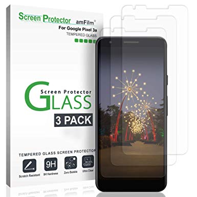 amFilm Glass Screen Protector for Google Pixel 3a (3 Pack) 0.2mm Tempered Glass (2019)