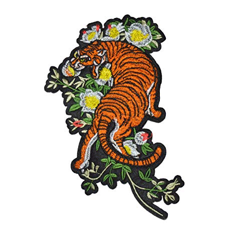 Est Mundum Motorcycle Backpack Patches Designer Snake | Bee | Tiger | Rose | Multi-Pack Kit | Embroidered Iron On Patch for Jackets | (Tiger Looking)