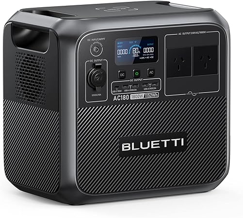 BLUETTI Portable Power Station AC180, 1152Wh LiFePO4 Battery Backup w/ 2 1800W (2700W peak) AC Outlets, 0-80% in 45Min, Solar Geneartor for Camping, Off-grid, Power Outage