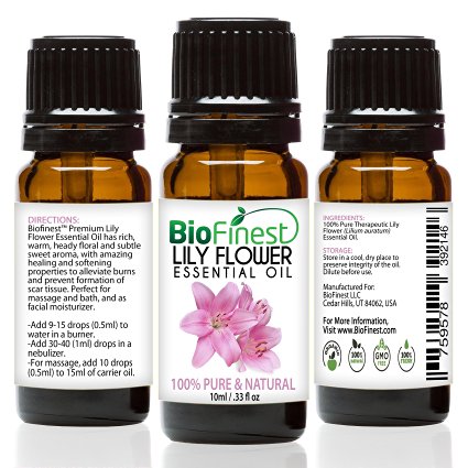 Biofinest Lily Flower Essential Oil - 100% Pure Undiluted - Premium Organic - Therapeutic Grade - Best For Aromatherapy - Long Restful Sleep - Help Ease Anxiety - FREE E-Book (10ml)