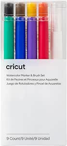 Cricut Watercolor Marker and Brush Set, Add Watercolor Effects with Water Brush (4mm), Non -Toxic Ink, for Use Maker and Explore Machines, 8 Assorted Colors, (1mm) Markers