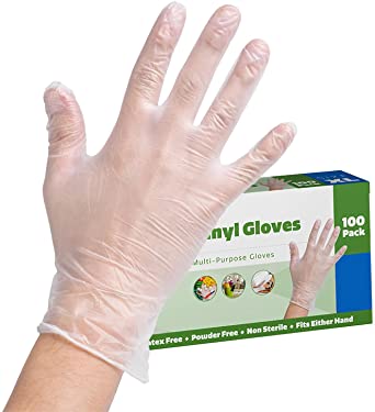 Clear Powder Free Vinyl Disposable Plastic Gloves [100 Pack]