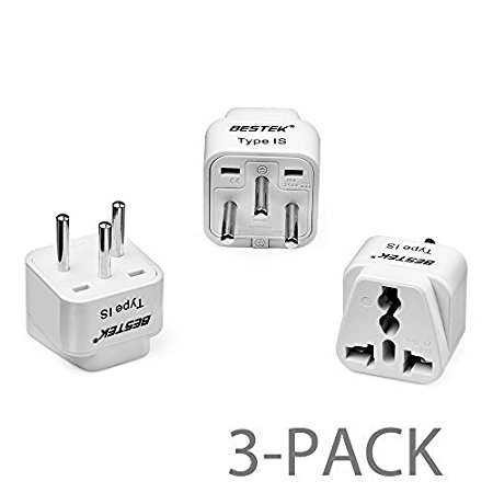 BESTEK Grounded Universal Plug Adapter Travel Plug usa to Israel Travel prong converter adapter plug Kit for Israel (Type IL) - 3 Pack