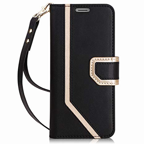 FYY Leather Case with Mirror for Samsung Galaxy S9 Plus, Leather Wallet Flip Folio Case with Mirror and Wrist Strap for Samsung Galaxy S9 Plus Black