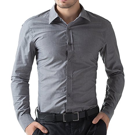 PAUL JONES® Men's Fashion Casual Dress Shirts Long Sleeve Solid Color S-XXL