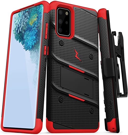 ZIZO Bolt for Galaxy S20 Plus Case with Kickstand Holster Lanyard - Black & Red