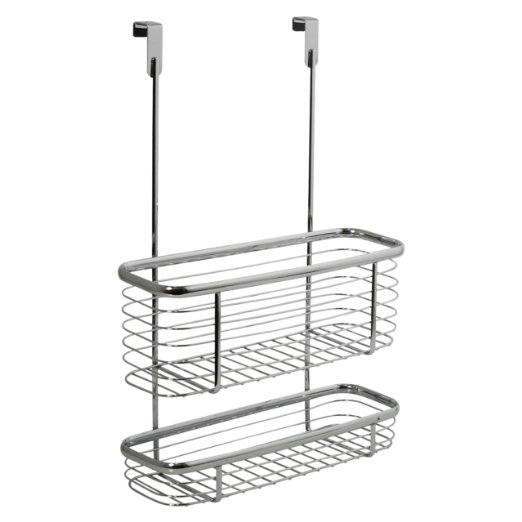 InterDesign Axis Over the Cabinet Kitchen Storage Organizer Basket for Aluminum Foil, Sandwich Bags, Cleaning Supplies - 2-Tier, Chrome