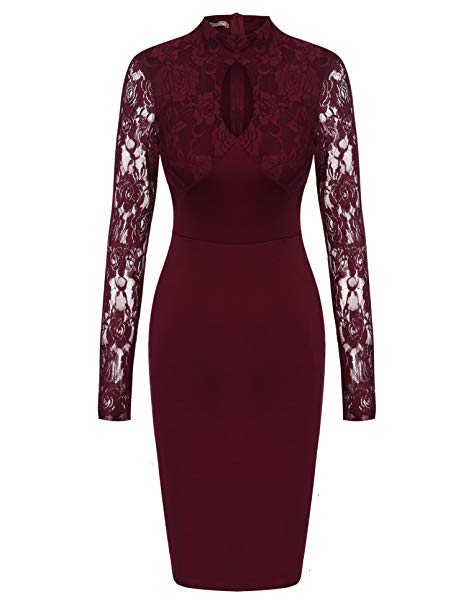 ACEVOG Women's 1950's Vintage Floral Lace Bodycon Cocktail Party Pencil Dress