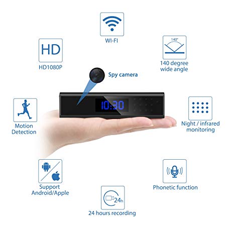 Spy Hidden Camera, Jayol Upgraded 1080P Wireless WiFi Hidden Camera with Desktop Clock, Covert Cameras with Night Vision, Motion Detection, Nanny Cam for Pet Baby Monitor and Home Security (Sony Lens)