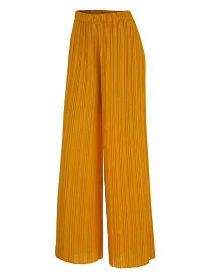 Made By Johnny MBJ Womens Pleated Wide Leg Palazzo Pants with Elastic Band