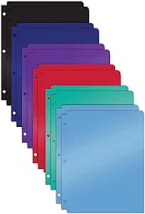 Better Office Products 3 Hole Punch Pocket Folders, Bulk Pack, Sturdy Plastic 2 Pocket Folders, Assorted Primary Colors, Letter Size, with Business Card Slot,(12 Pack)