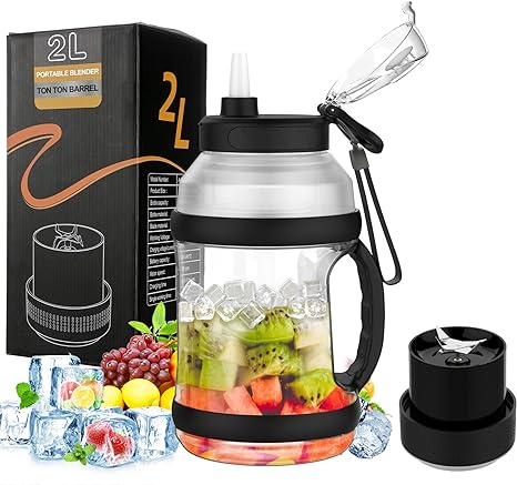 MoKo 60oz Portable Blender, Blender For Shakes and Smoothie with 6pcs 3D Blades, 240W Strong Blending Power, Portable Blender USB Rechargeable For Sports, Travel, Gym, Large Sports Bottle, Black