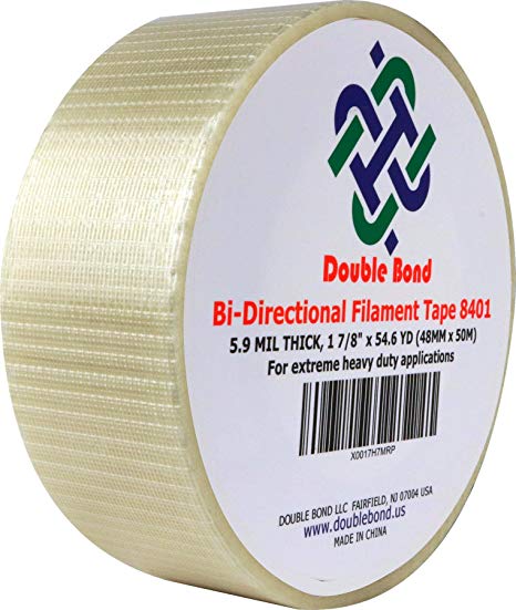 1 Roll 2" x 54.6 yds (48mm x 50m) Bi-Directional Fiberglass Reinforced Filament Tape, Strapping Tape, for Heavy Duty Packing, Steel Bundling, Wrapping, Palletizing