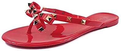 Womens Studded Jelly Flip Flops Sandals with Bow