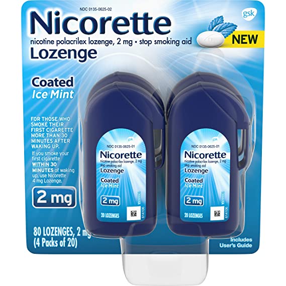 Nicorette 2mg Coated Nicotine Lozenge Stop Smoking Aid, Ice Mint, 80 Ct, 80count