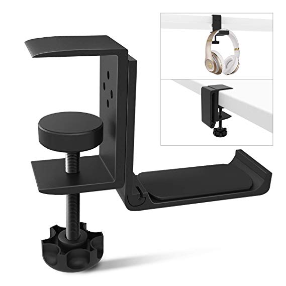 Foldable Headphone Hook Holder, Aluminum Headset Stand Hanger Clamp Under Desk Space Save Mount with Foldable Arm, Universal Fit All Headphones, Black