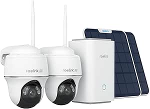 Reolink 4K PT Solar Überwachungskamera Outdoor Akku mit Home Hub, 360° Schwenkbare, Farbnachtsicht, Zentrale Verwaltung & Speicherung, Ohne Abo-Gebühren, Argus PT Ultra 2-Kamera-Set, mit 6W Solarpanel