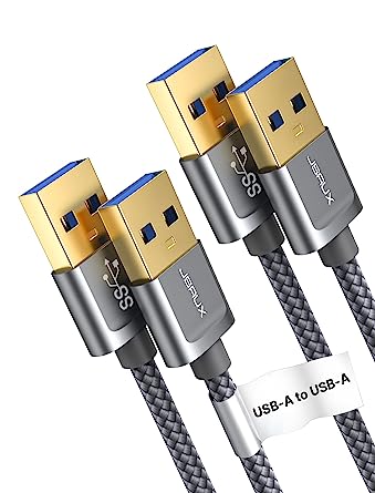 JSAUX USB 3.0 A Male to Male cable, [2-pack/1M 2M] 5Gbps SuperSpeed Data Transfer Cable Gold Plated Compatible for External Hard Drive, Blu-ray, Printer,Camera,DVD, etc-Grey