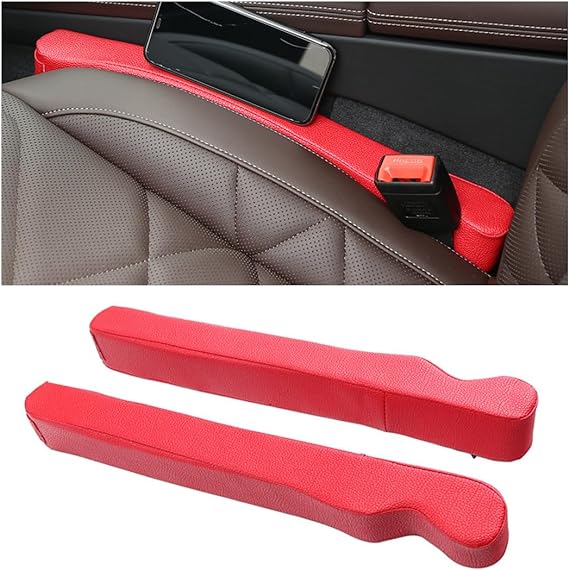 XINLIYA Leather Seat Gap Filler, Fill The Gap Between Seat and Console, Car Crevice Catcher Blocker Stop Things from Dropping, 2 Pack Universal Gap Stopper Crack Plug for Car SUV Truck (Red)