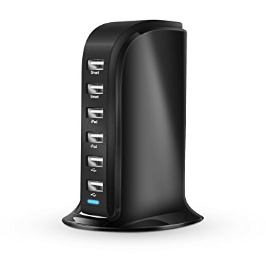 USB Charger, ANTPO Universal 40W 8A 6-Port USB Charging Station / USB Wall Charger Multi port (Black)