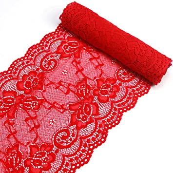 7" Wide Lace Fabric Sewing Lace Ribbon Trim Elastic Stretchy Lace for Crafting 5 Yard Red