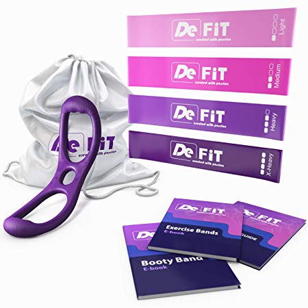 DeFiT Booty Band & Resistance Bands - Perfect Brazilian Butt Lift - Set of 12 inch Exercise Bands with Booty Bands for Women   Carry Bag & Two Exercise eBooks   Nutrition Guide as Bonuses