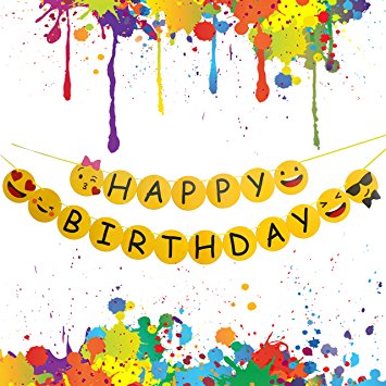 Emoji Happy Birthday Banner, Funny Party Decorations Supplies