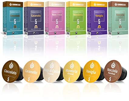 Gourmesso Flavor Bundle - 60 Coffee Capsules Compatible with Nespresso Machines - 100% Fair Trade | Includes Vanilla, Caramel, Chocolate, Hazelnut, Coconut and Almond Flavored Espresso Pods