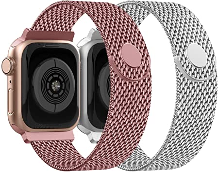 CCnutri Compatible with Apple Watch Band 38mm 40mm 42mm 44mm, Stainless Steel Loop Metal Mesh Bracelet Compatible for iWatch Series 1/2/3/4/5