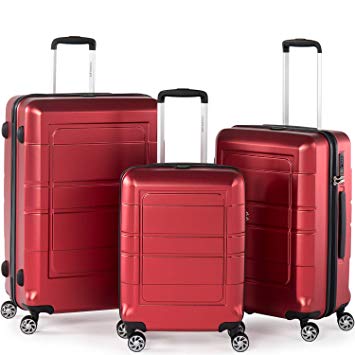 Compaclite Venice 3 Piece Luggage Set Lightweight Spinner Suitcases, Red