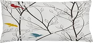 Ambesonne Nature Throw Pillow Cushion Cover, Birds Wildlife Cartoon Like Image with Tree Leaf Art Print, Decorative Rectangle Accent Pillow Case, 36" X 16", Mustard Maroon