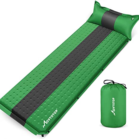 MOVTOTOP Sleeping Pad for Camping, Foam Camping Mattress Self-Inflating Ultralight Thicken Camping Pad with Attached Pillow, Perfect Gear for Hiking, Traveling and Backpacking (Self-Inflating)