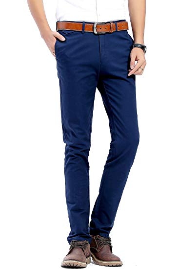 Harrms Mens Slim Fit Casual Twill Pants 100% Cotton Flat Front Tapered Work Pants, 21 Colors, Size 29-40