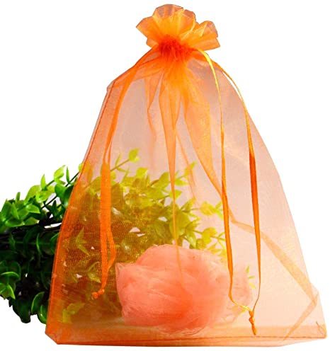 UHANGETH 100 Pcs 6x9 Inch Drawstring Organza Gift Bags Jewelry Party Wedding Favor Candy Christmas Pouches (Orange)