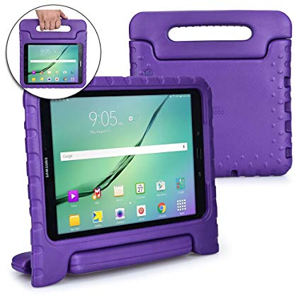 COOPER DYNAMO Kids case compatible with Galaxy Tab S3 9.7 | Shock Proof Heavy Duty Kidproof Cover for Kids | Girls, Boys | Kid Friendly Handle & Stand, Screen Protector | Samsung SM-T820 T825 (Purple)