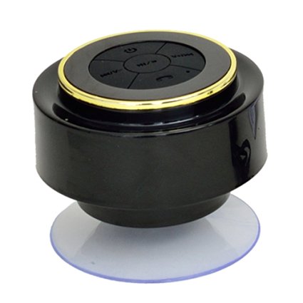 KINGLAKE Latest Brand New IP67 Waterproof Mini Bluetooth Shower Speaker Enhanced Bass Audio Crystal Clear Sound with 8 Hours Playtime Built-in Microphone Hands-free Phone Calling and Answering with Suction Cups for Smart phones iPad Tablets MP3 Player Notebooks (Golden)