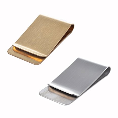 Bluecell Pack of 2 Stainless Steel Slim Money Clip (Silver & Gold)