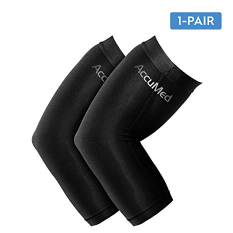 AccuMed Arm Compression Sleeve Elbow - Real Copper-Embedded Fiber for Recovery/Pain/Exercise/Sports Like Basketball, Golf, Tennis, Lifting, Baseball. for Men & Women. 1 Pair Medium (ACES-M)