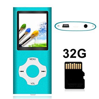 Tomameri Portable MP4 / MP3 Player with 32 GB Micro SD Card, Music Player with Rhombic Button, E-Book Reader, Mini USB Port, Photo Viewer, Voice Recorder,Including Earphones and USB Charger-32GB,Blue
